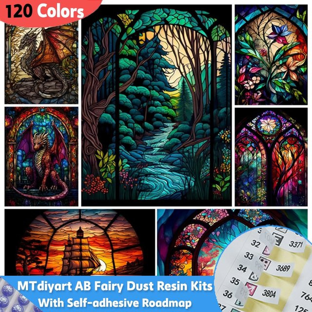 MTdiyart 5D DIY Diamantgemälde mit Kunstharz-Steinen in Buntglas-Optik für Wanddekoration mit Natur-, Blumen- und Tiermotiven - Bild 1