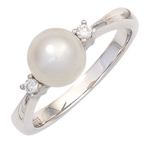 Colfem Ring 585 Weißgold, Süßwasserperle, Diamant, Damen, Größe 52 - Bild 1