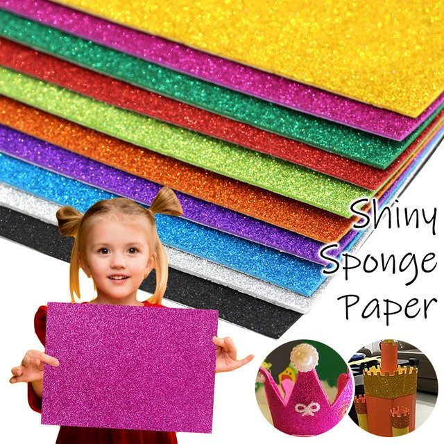 10 Stück selbstklebendes Glitter-Schaumpapier in Silber und Multicolour für DIY-Handwerk und Bastelarbeiten - Bild 1