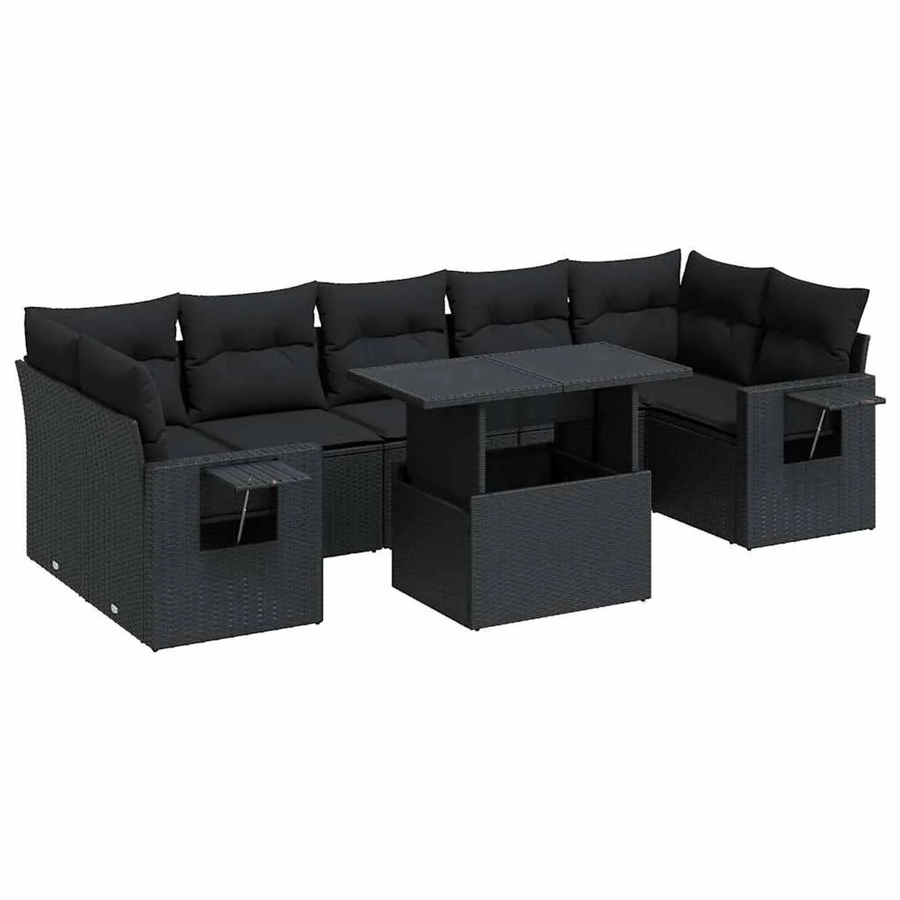 vidaXL 8-teilige Garten-Sofagarnitur in L-Form aus schwarzem Poly-Rattan mit Kissen und pulverbeschichtetem Stahlgestell - Bild 2