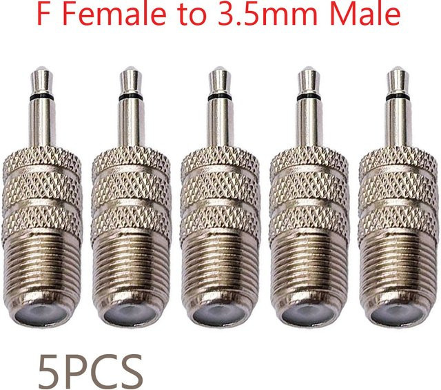 FRHY 5er Set F-Typ auf 3,5 mm Klinke Adapter, Buchse auf Mono-Stecker, RF-Koaxialadapter in Silber für FM-Antenne, Radio und TV-Signalverstärker - Bild 1