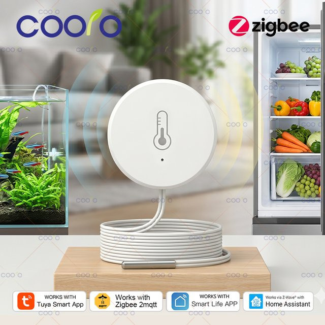 Coolo Zigbee Temperatur- und Feuchtigkeitssensor mit Sonde in Weiß für Smart Life Tuya Hub Z2M - Bild 1