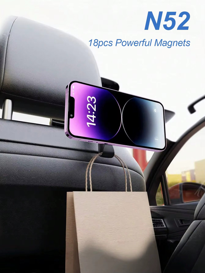 Magnetische Telefonhalterung für den Rücksitz im Auto in Schwarz mit 360 Grad Drehung und Haken für Navigation und Videoanzeige - Bild 3