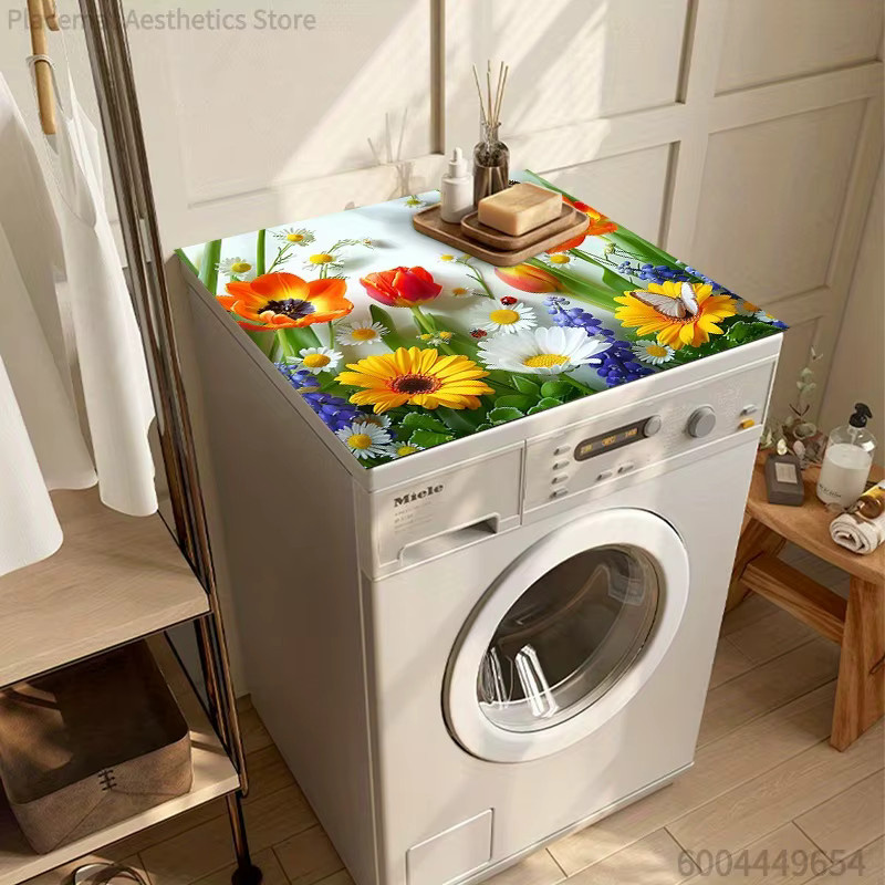 Miele Waschmaschinenmatte und Trocknermatte mit buntem Frühlingsblumen-Design, rutschfest, Tulpen und Schmetterlinge, Multicolor - Bild 3