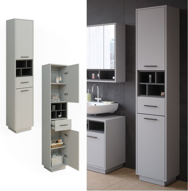 Vicco Badschrank Beatrice Hochschrank in Grau Anthrazit mit Türen und Schubladen B: 38 cm, H: 190 cm - Bild 1