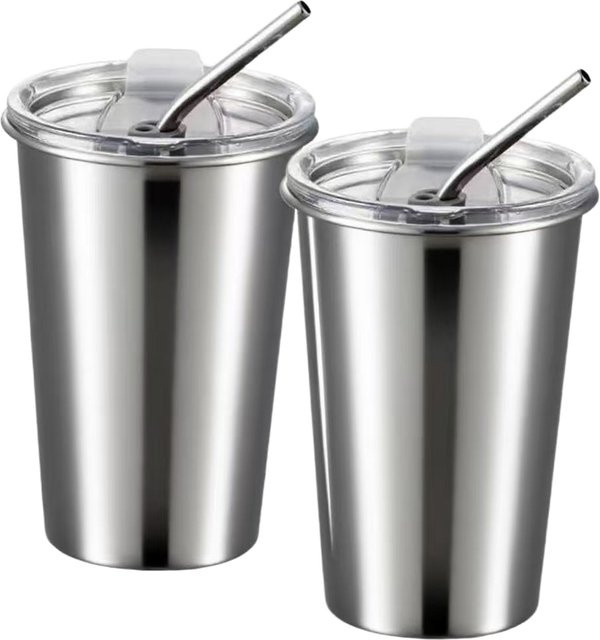 2er-Pack Punana Edelstahlbecher in Silber mit Deckel und Strohhalmen, 500 ml Tumbler für Outdoor und Reisen - Bild 1