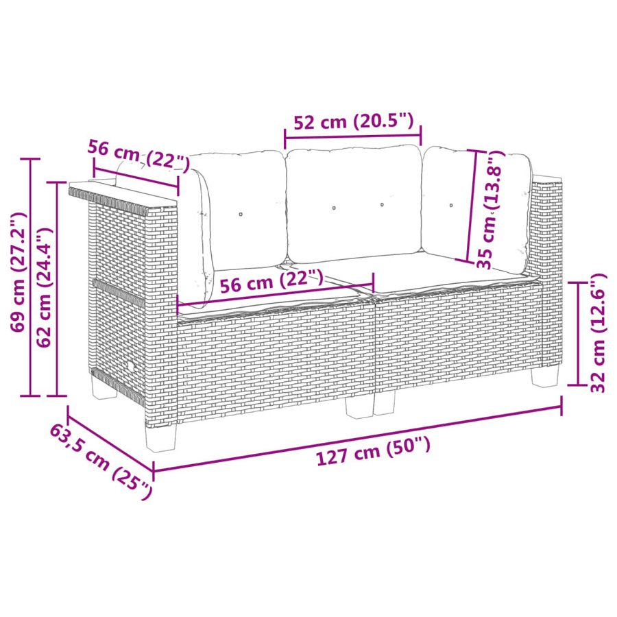 vidaXL Garten-Ecksofa Set aus Polyrattan in Grau mit Kissen, 2 Stück - Bild 5