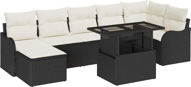 vidaXL Garten-Sofa-Set 8-teilig aus Poly Rattan und Stahl in Schwarz mit Kissen und Tisch - Bild 1
