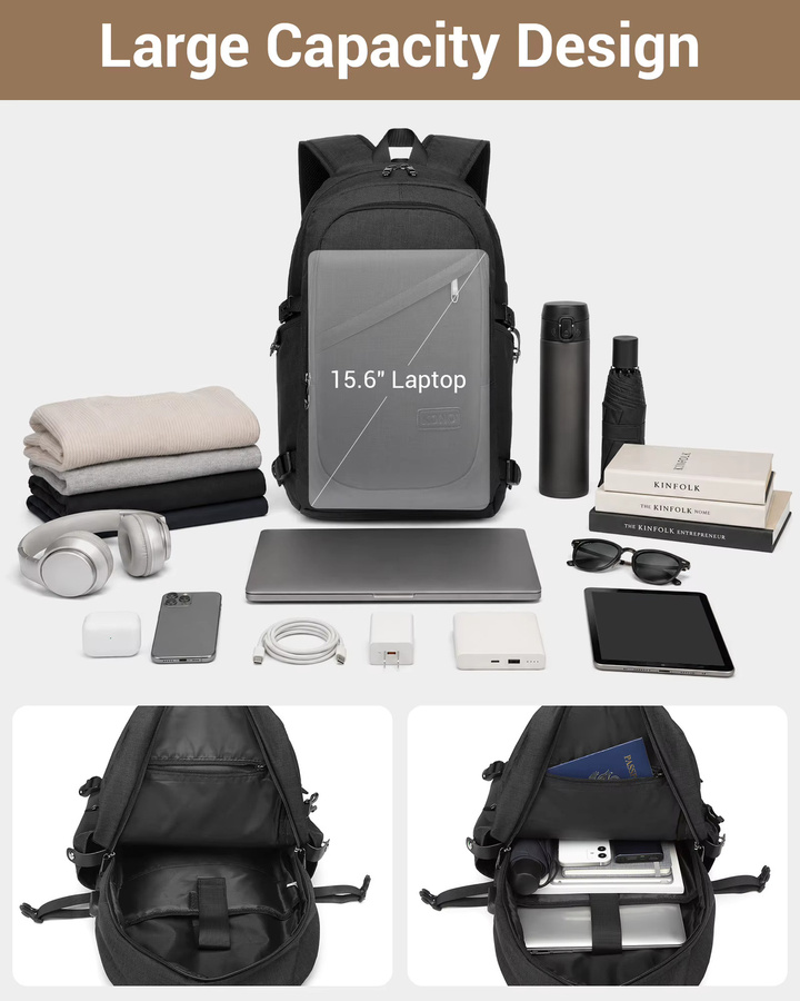 Kono Laptop-Rucksack mit Diebstahlschutz für Reisen und Business, passend für Laptops bis 15,6 Zoll in Schwarz oder Blau - Bild 1