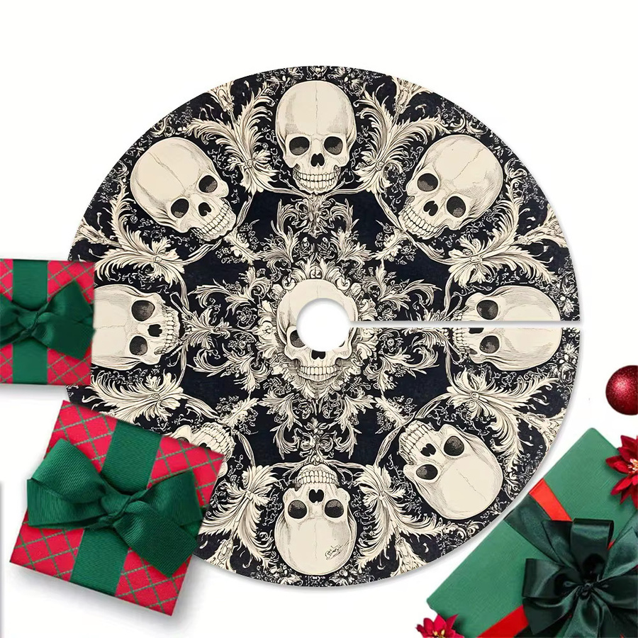 VIKAMA Totenkopf Weihnachtsbaumkleid in Schwarz für Party und Heimdekoration - Bild 5