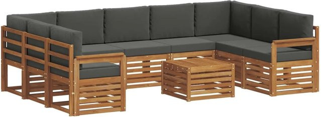 vidaXL Sofagarnitur 10-teilig aus Massivholz Akazie in Natur und Anthrazit mit Polstern und Armlehnen - Bild 1