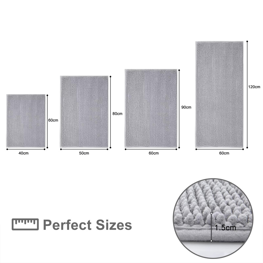 Olanly Chenille-Badematte rutschfest und saugfähig, Blau/Grau, B: 60 cm, T: 40 cm - Bild 2