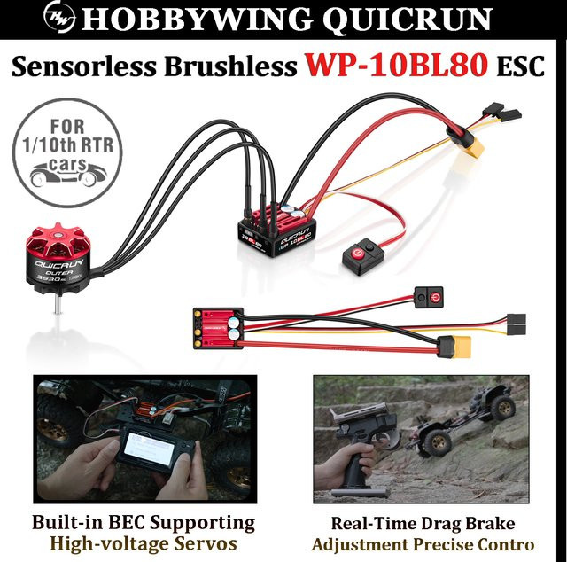HOBBYWING QuicRun Sensorless Brushless WP 10BL80 80A ESC, für 1/10 RC Crawler Off-Road Modellautos - Bild 1