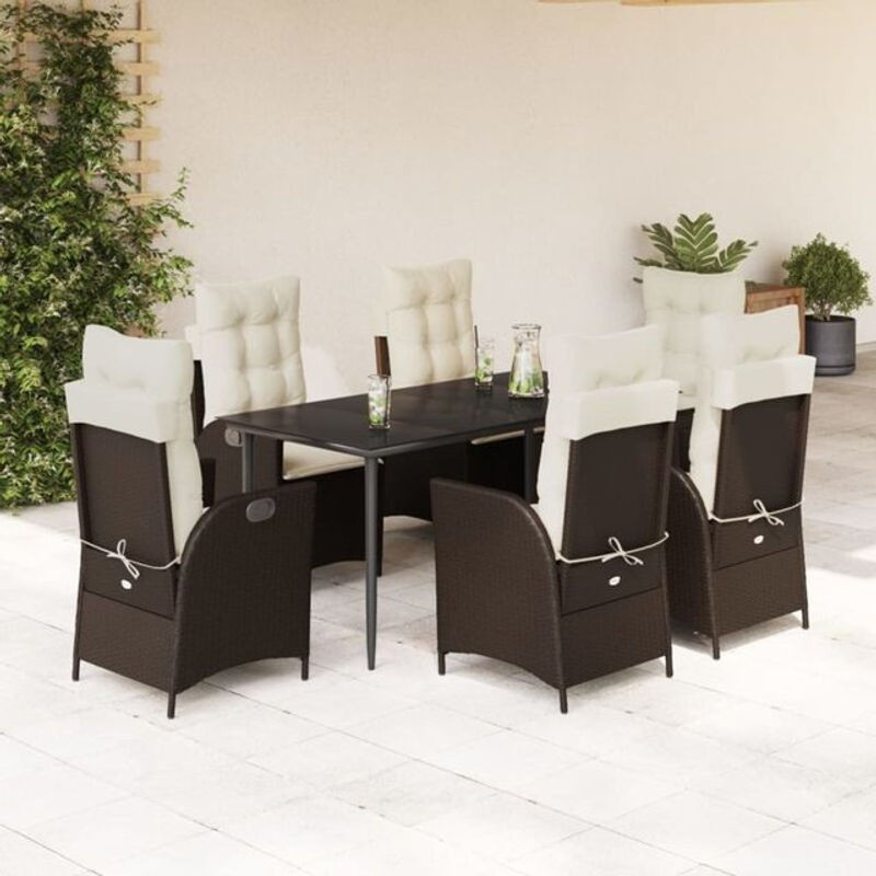 7-teilige Garten-Essgruppe aus braunem Poly-Rattan mit Kissen von vidaxl - Bild 1