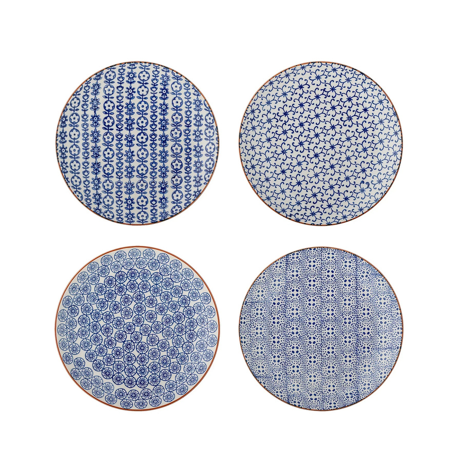 Bloomingville Karine Dessertteller blau floral aus Keramik 4er-Set Durchmesser: 20 cm - Bild 1