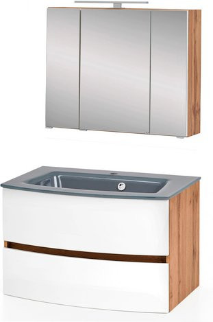 HELD MÖBEL Waschtisch-Set KOPENHAGEN in Weiss, 4-teilig, modern mit LED-Beleuchtung und Soft-Close-Türen, Wandmontage, B/T/H: 80,0 x 64,0 x 4,0 cm - Bild 1