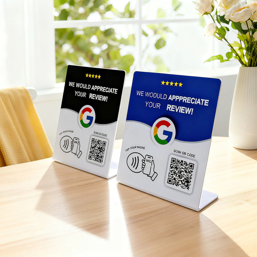 HACHANLUN Programmierbarer NFC215 QR-Code Präsentationsständer für Google Reviews und Fünf-Sterne-Bewertungen in Blau und Multicolour - Bild 4