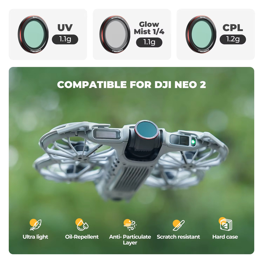 Freewell Magnetfilter-Set für DJI NEO 2 Kamera in Schwarz mit ND, ND/PL, CPL, UV und Glow Mist 1/4 Filtern - Bild 1