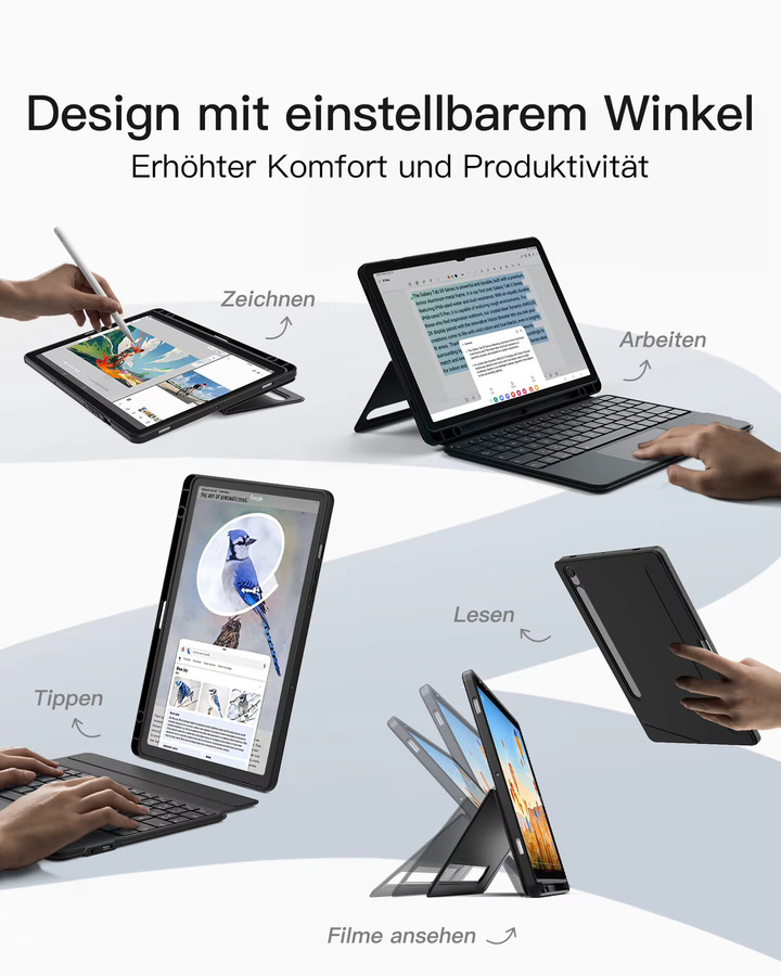 Samsung Tastaturhülle mit Touchpad für Galaxy Tab S10 FE, S9 FE und S9 im Hoch- und Querformat, Schwarz - Bild 5