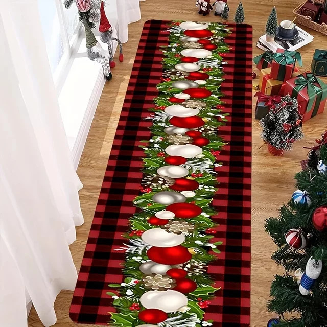 VIKAMA Weihnachts-Teppich aus Flanell in Rot für Flur, Küche, Schlafzimmer und Wohnzimmer, B/T: 120 x 40 cm - Bild 1