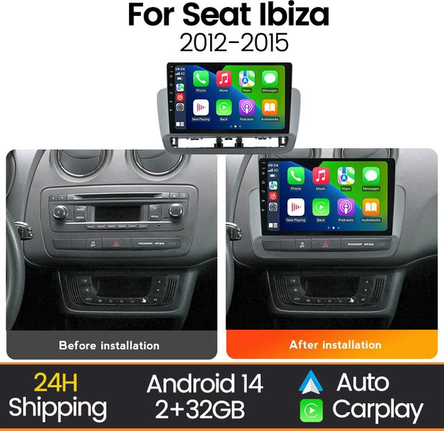 MEKEDE Android Multimedia Autoradio mit 9 Zoll Display für Seat Ibiza 2012-2015, inklusive Carplay, Wi-Fi, Bluetooth und GPS Navigation in Schwarz - Bild 1