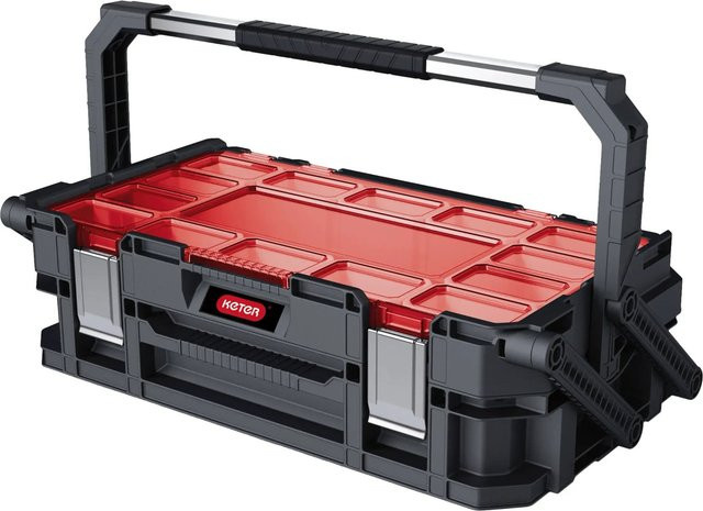 Keter Connect Cantilever Organizer mit Tragegriff und Einsätzen, Transparent/Rot - Bild 1