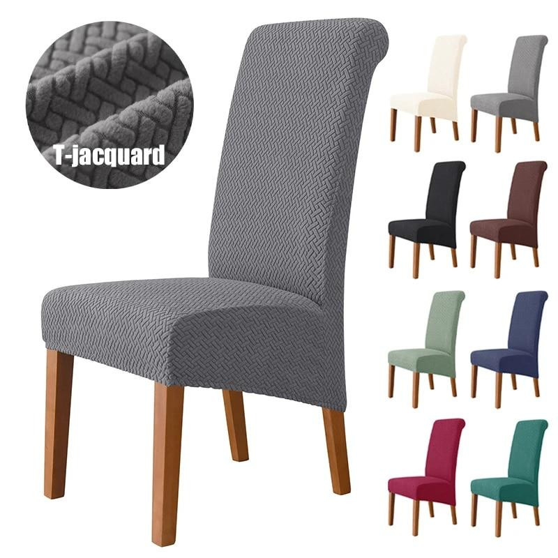Universeller Stretch-Stuhlbezug aus Jacquard mit hoher Rückenlehne für Esszimmer und Hotels, waschbar, XL Größe (Breite: 60-75 cm) - Bild 4