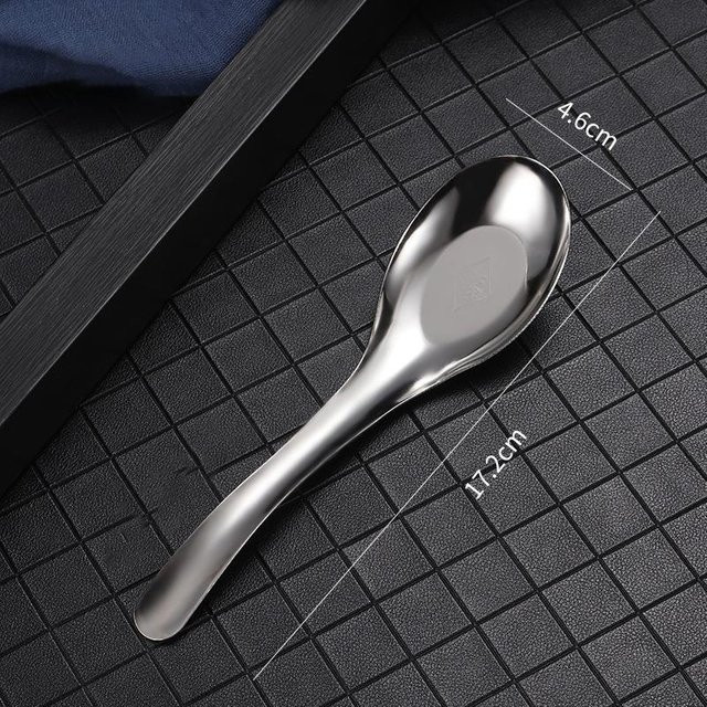 Chinesischer Löffel aus Edelstahl in Silber, poliert, Länge: 17,2 cm, Breite: 4,6 cm - Bild 1