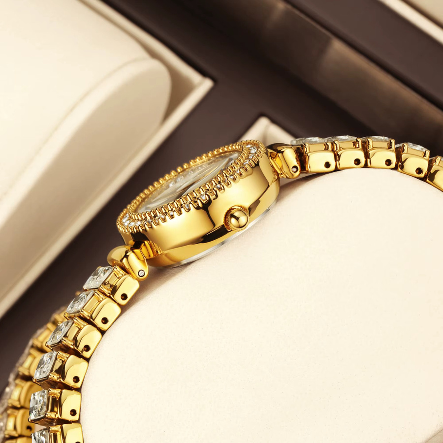 YaLaLuSi Armbanduhr, Analoguhr, Edelstahl, Gold, Schwarz, Diamantbesetzt, Damen - Bild 2
