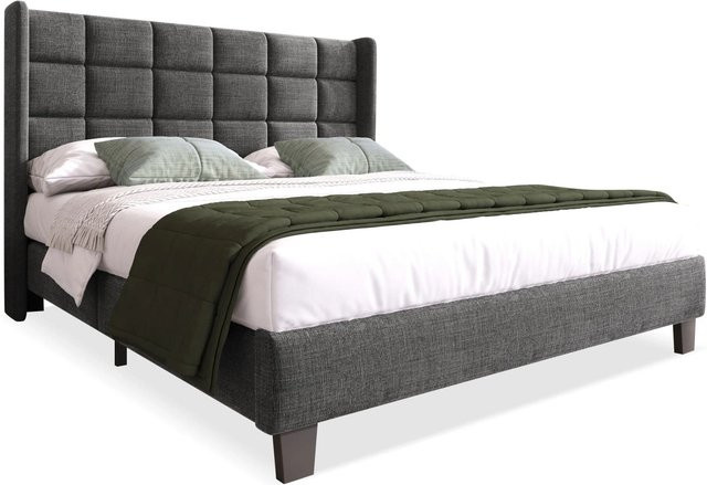 okwish Polsterbett Grau mit gepolstertem Kopfteil und Matratze, B/T/H: 140 x 200 x 111 cm - Bild 1