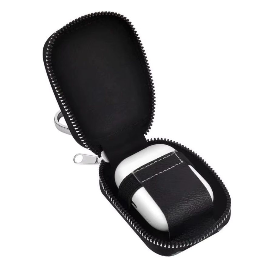 Anti-Verlust Kopfhörer-Abdeckung aus PU-Leder mit Reißverschluss für Apple AirPods Pro 4, 3, 2, 1 in Schwarz oder Braun - Bild 1