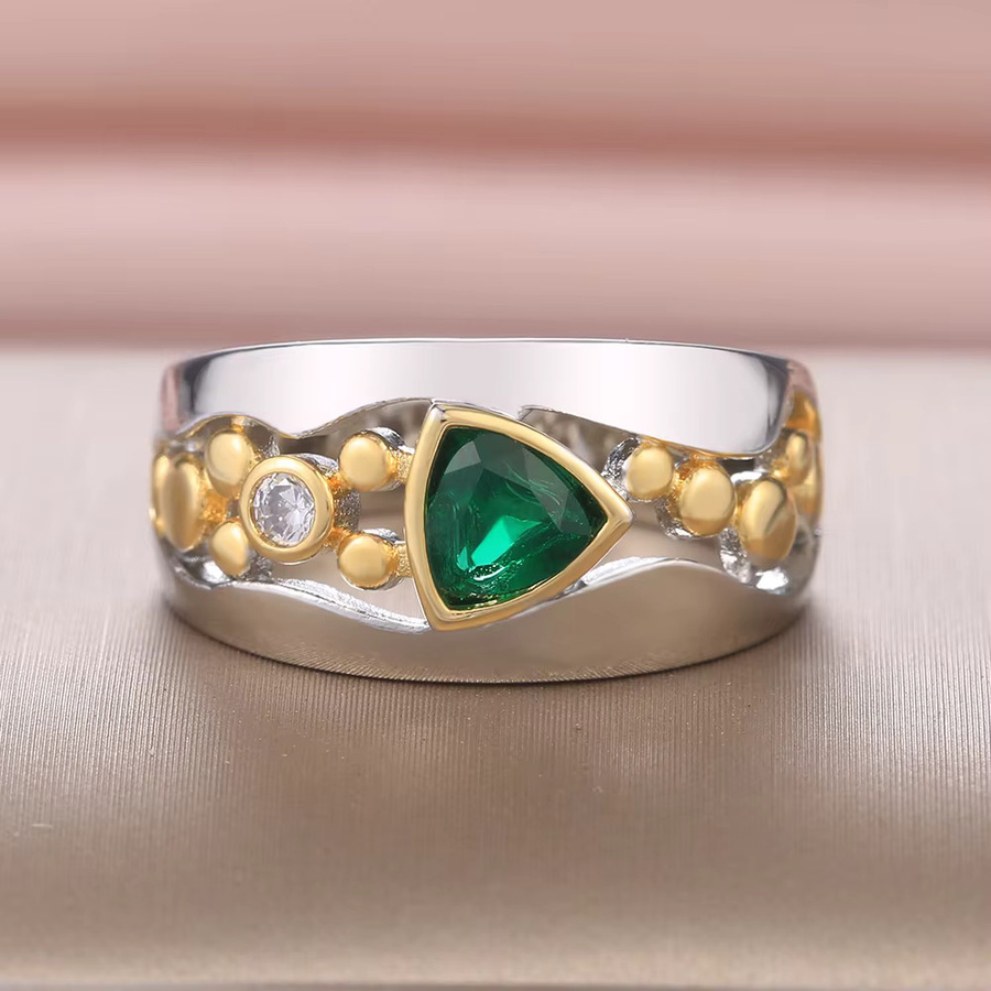 Huitan Ring, grüner Stein, Kristall, Bicolor, Damen - Bild 2