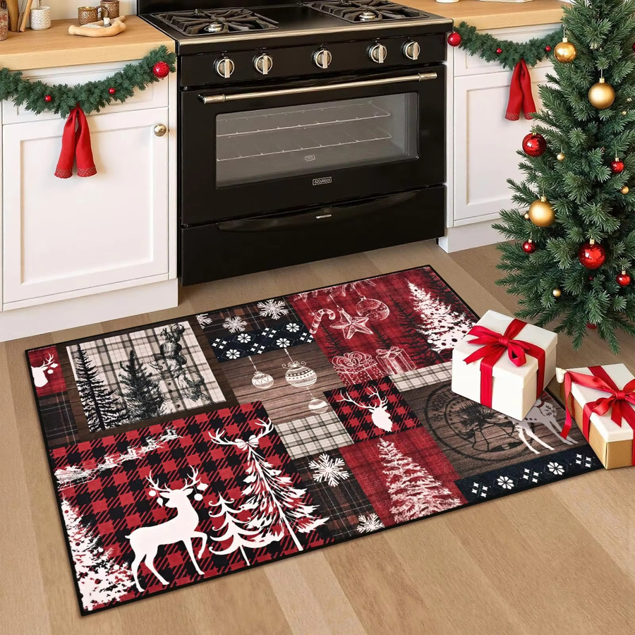 VIKAMA Weihnachtsteppich mit Schneeflocken-Design als rutschfeste Bodenmatte für den Eingangsbereich und Innenräume - Bild 2