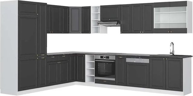 Vicco Fame-Line Eckküche in Anthrazit-Gold/Weiß, moderne Einbauküche mit Soft-Close-Türen, B/T/H: 347 x 257 x 82 cm - Bild 1