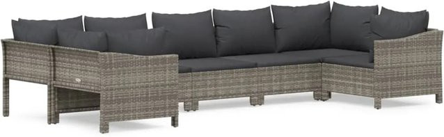 vidaXL 7-tlg Garten-Lounge-Set in L-Form aus grauem PE-Rattan mit Kissen und pulverbeschichtetem Stahlgestell - Bild 1