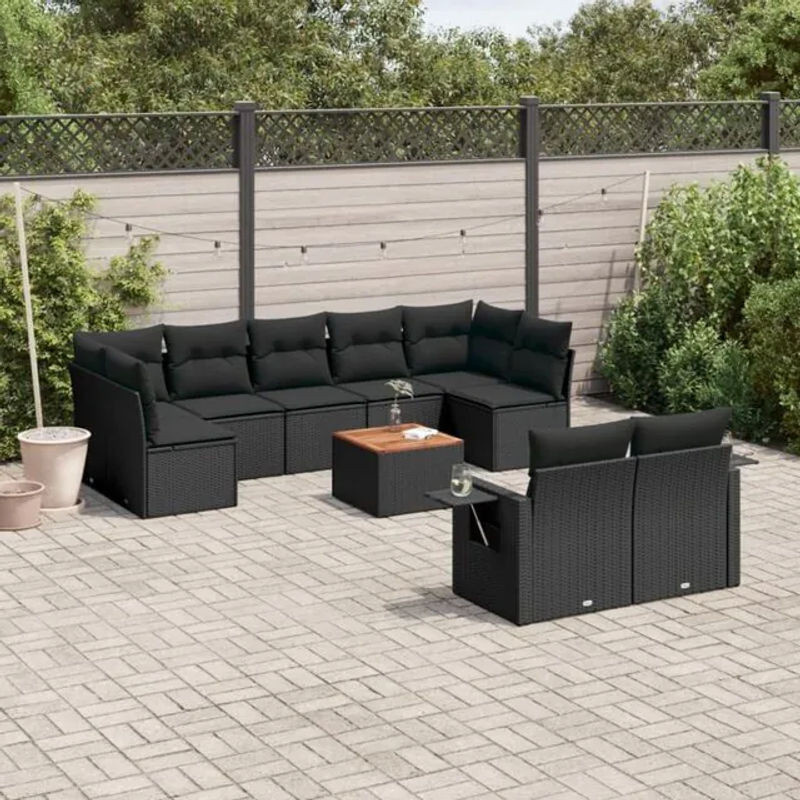 Vidaxl 10-tlg. Garten-Sofagarnitur mit Kissen aus Polyrattan in Schwarz - Bild 1