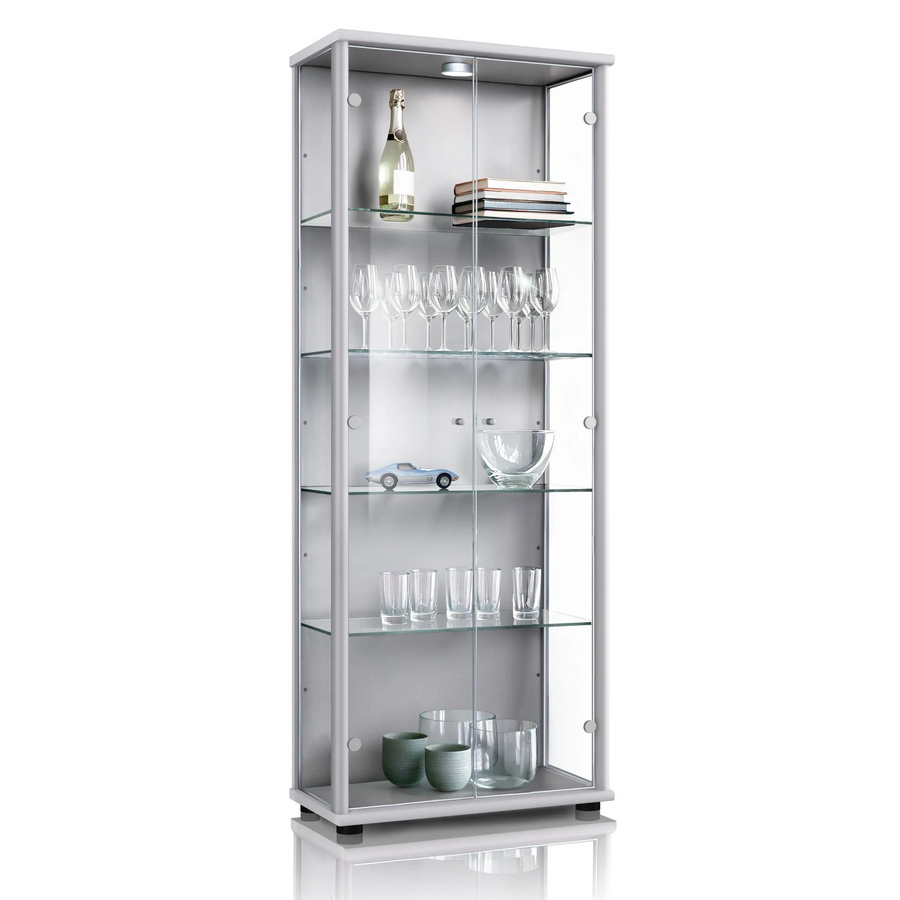 K-Möbel Vitrinenschrank mit 2 Glastüren und LED-Beleuchtung in Silber, H x B x T: 176 x 67 x 33 cm - Bild 2