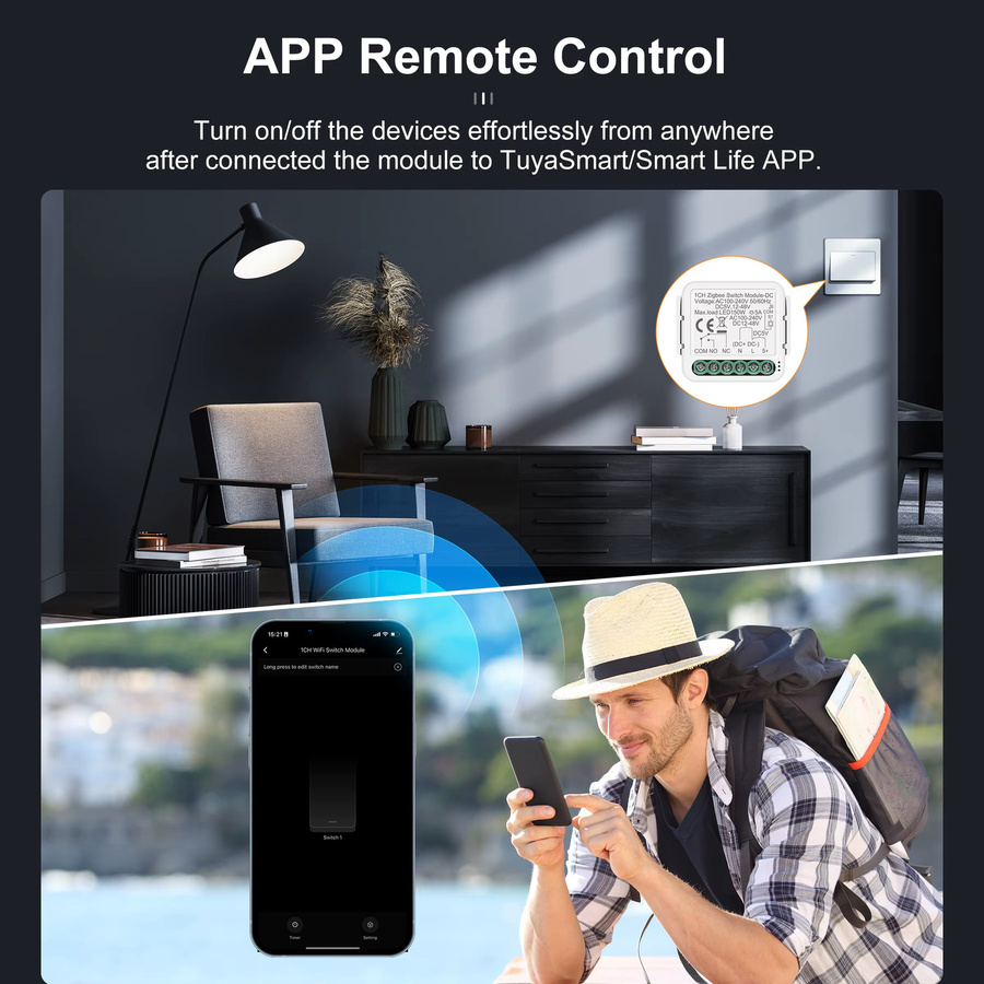 GIRIER Tuya ZigBee 3.0 Smart Trockenkontakt-Schaltmodul in Weiß für Hausautomation kompatibel mit Alexa - Bild 4