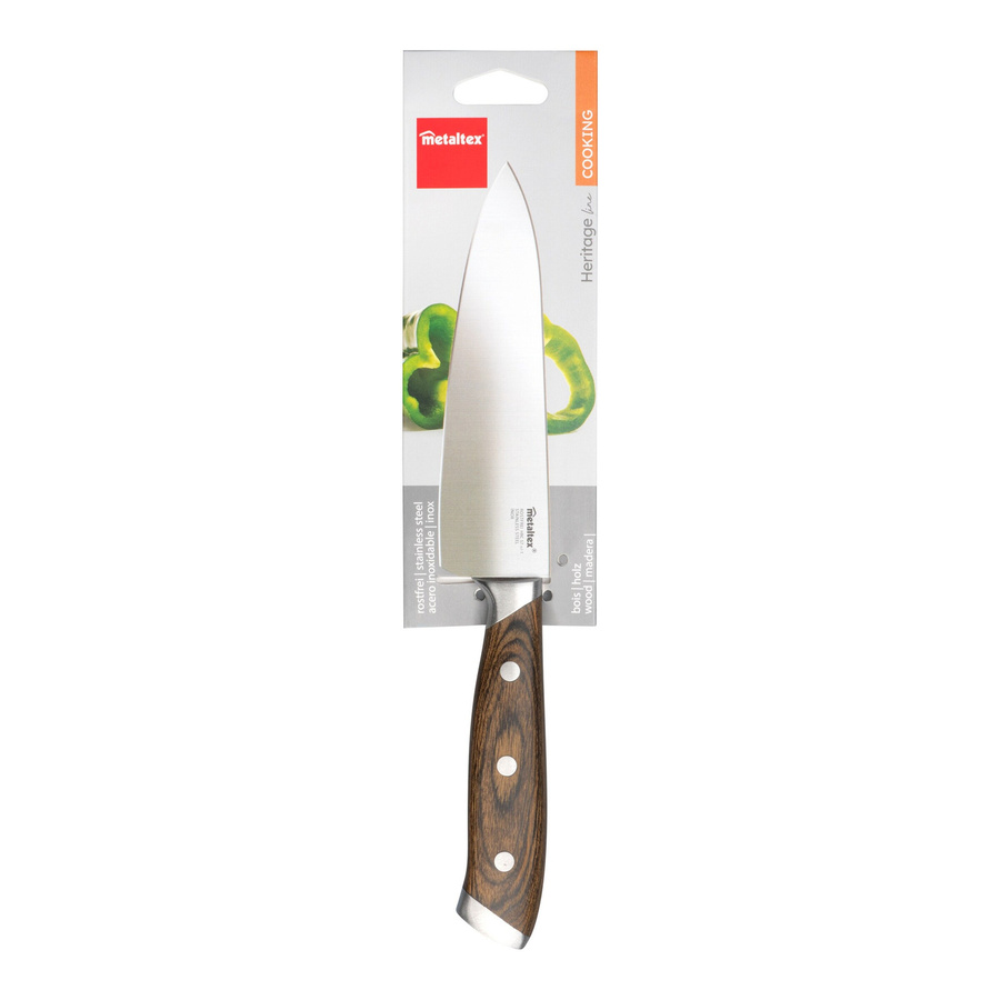 Metaltex Heritage Chef Messer aus Edelstahl mit Holzgriff in Braun und Silber - Bild 2