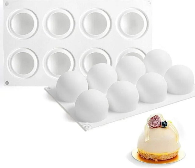 FEB.WIND Silikonform für Mousse und Schokolade, runde kugelförmige Backform mit 8 Mulden, Weiß - Bild 1