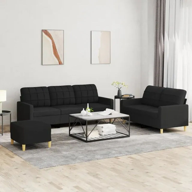 Vidaxl 3-teiliges Lounge-Set mit Kissen in Schwarz aus Stoff und Metall im modernen Design - Bild 1