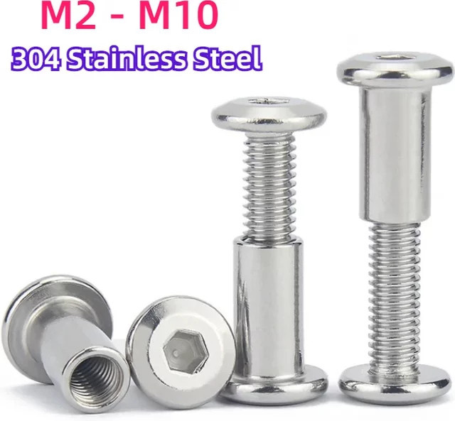 Huiruixin Möbelniete Set aus 304 Edelstahl in Silber mit Flachsechskant und Innensechskant für M2 M3 M4 M5 M6 M8 M10 - Bild 1