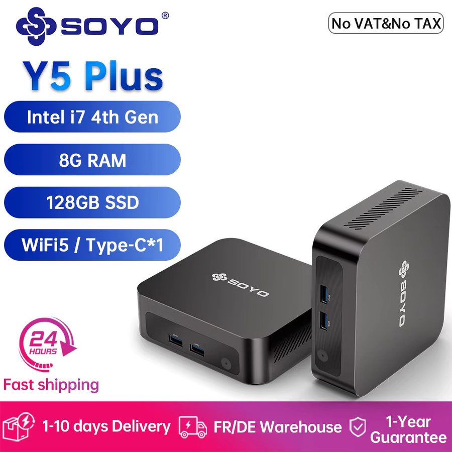 SOYO Y5 Plus Mini-PC mit Intel Core i7 Prozessor, Windows 11 Pro, 8GB RAM, 128GB M.2 SSD, Dual-4K-Display Unterstützung via USB-C, Schwarz - Bild 2