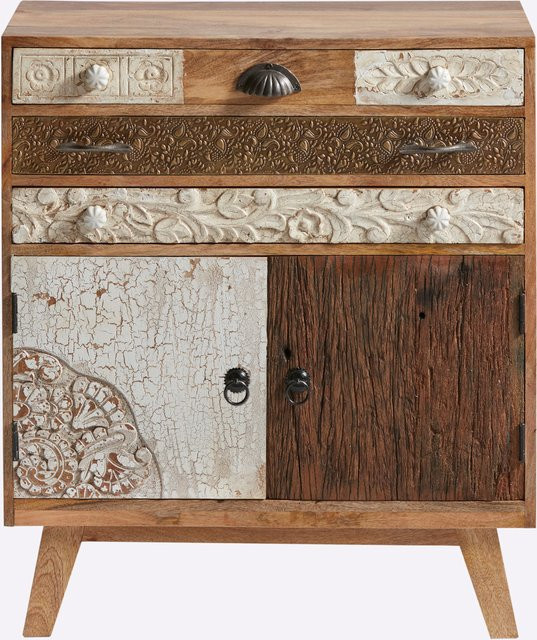 Kommode Heine Home aus Mangoholz in Braun mit handgeschnitzten Ornamenten, B/T/H: 80 x 30 x 70 cm - Bild 1