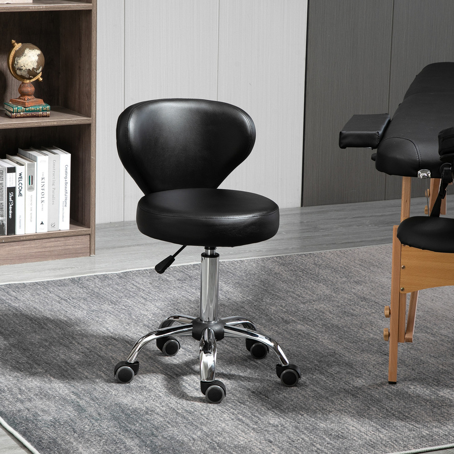 HOMCOM Rollhocker Massagehocker in Schwarz mit ergonomischer Rückenlehne, drehbar 360 Grad und höhenverstellbarer Sitzfläche, Material: Kunstleder und Metall, Höhe: 49-64 cm - Bild 2