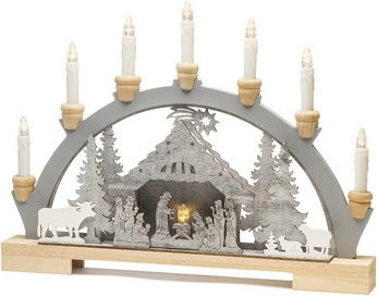 Konstsmide LED Schwibbogen aus Holz mit Nativity-Motiv in Weiss, B x H x T: 5 x 33 x 45 cm - Bild 1