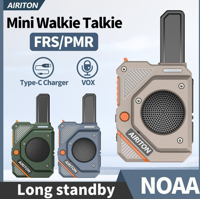 AIRITON AI-168 Mini Walkie Talkie Set, 2er Pack, Wiederaufladbare PMR/FRS Funkgeräte in Grau mit USB-C Ladegerät - Bild 1