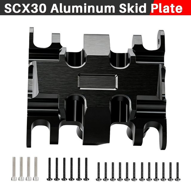 Axial SCX30 Unterfahrschutzplatte, Chassis-Upgrade, Messing und Aluminium, Schwarz - Bild 1