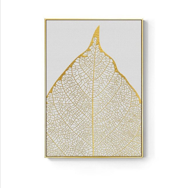 TPFLiving Leinwandbild Nordic Art Goldene Blätter Kunstdruck in Schwarz Weiß Grau mit botanischem Motiv, B/H: 60 x 80 cm - Bild 1