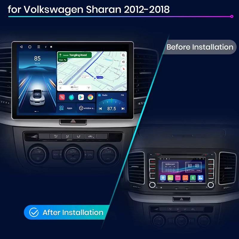 Junsun QLED Android Wireless CarPlay Autoradio für Volkswagen Sharan 2012-2018, 13,1 Zoll, Schwarz - Bild 2